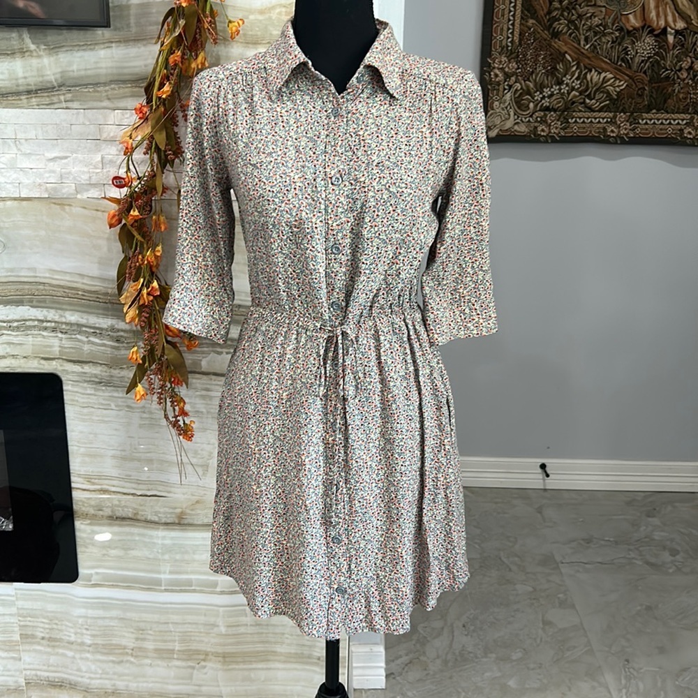 Max & Mia Drawstring Shirt Dress Flower Print‎ Size XS